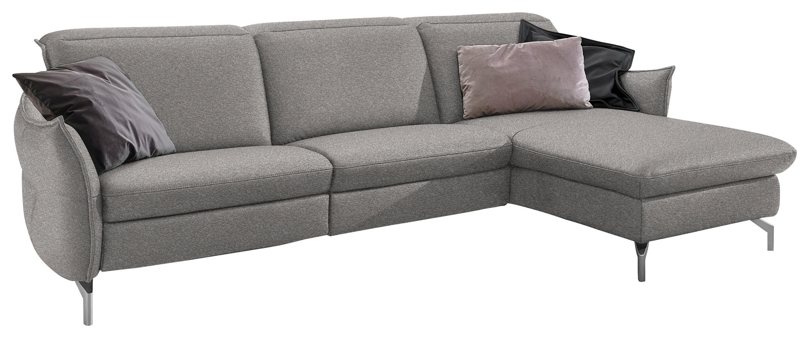 ECKSOFA Chenille Grau, Weiss  - Weiss/Grau, Modern, Textil/Metall (233/179cm) - Livetastic