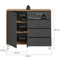 FÉLMAGAS SZEKRÉNY 110/96/40 cm  - fekete/antracit, Design, műanyag/faalapú anyag (110/96/40cm) - Livetastic
