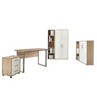 BÜRO erweiterbar, abschließbar Weiß, Sonoma Eiche - Weiß/Sonoma Eiche, MODERN, Holzwerkstoff/Metall - MID.YOU