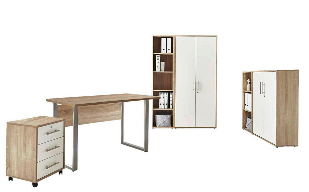 BÜRO erweiterbar, abschließbar Weiß, Sonoma Eiche - Weiß/Sonoma Eiche, MODERN, Holzwerkstoff/Metall - MID.YOU