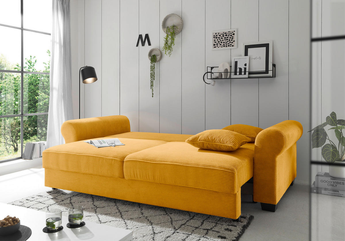 KANAPÉÁGY textil sárga  - sárga/fekete, Konventionell, műanyag/textil (247/95/125cm) - Hom`in