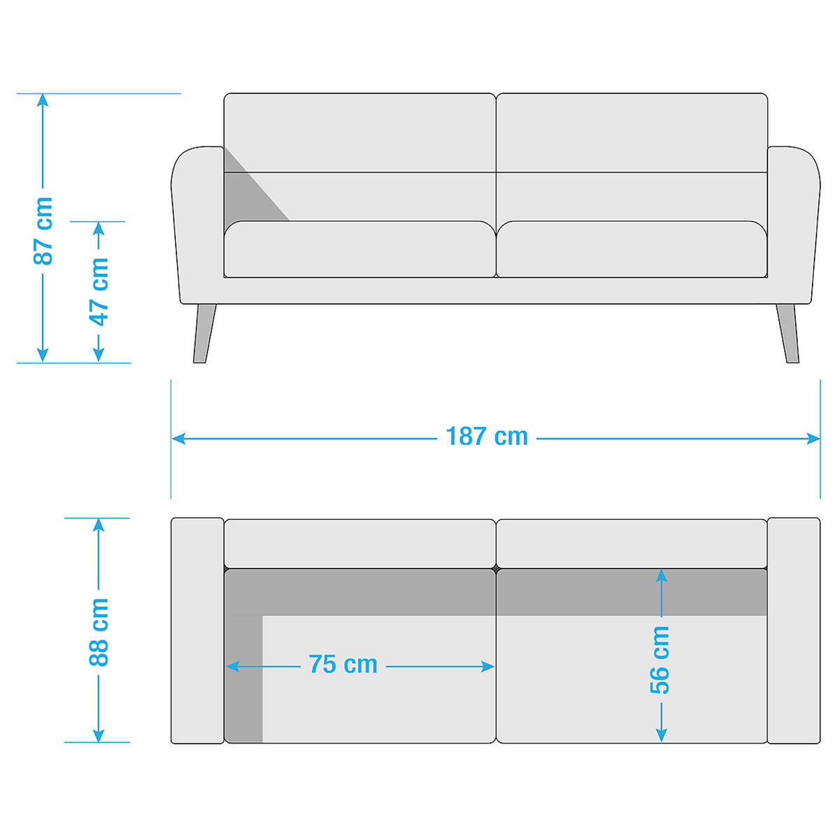 2,5-SITZER Webstoff Türkis  - Türkis/Buchefarben, Design, Holz/Textil (187/87/88cm) - Livetastic