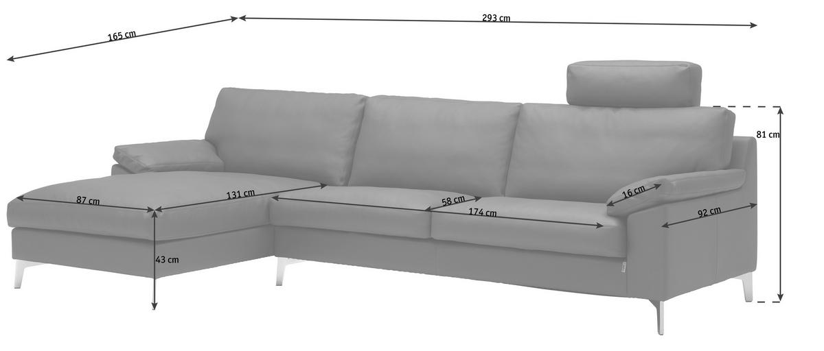 ECKSOFA in Echtleder Anthrazit  - Chromfarben/Anthrazit, Design, Leder/Metall (165/293cm) - Erpo