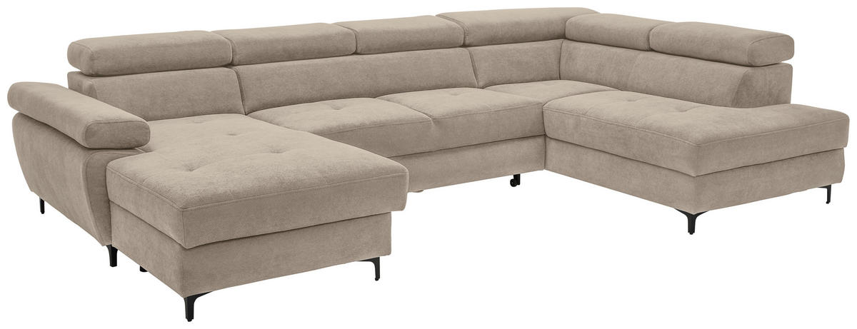 WOHNLANDSCHAFT in Flachgewebe Schlammfarben  - Schlammfarben/Schwarz, MODERN, Textil/Metall (180/333/206cm) - Stylife