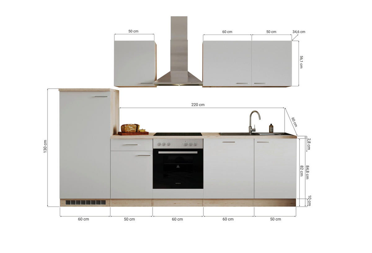 KONYHABLOKK  - tölgyfa színű/fehér, Basics, faalapú anyag (280cm) - Respekta