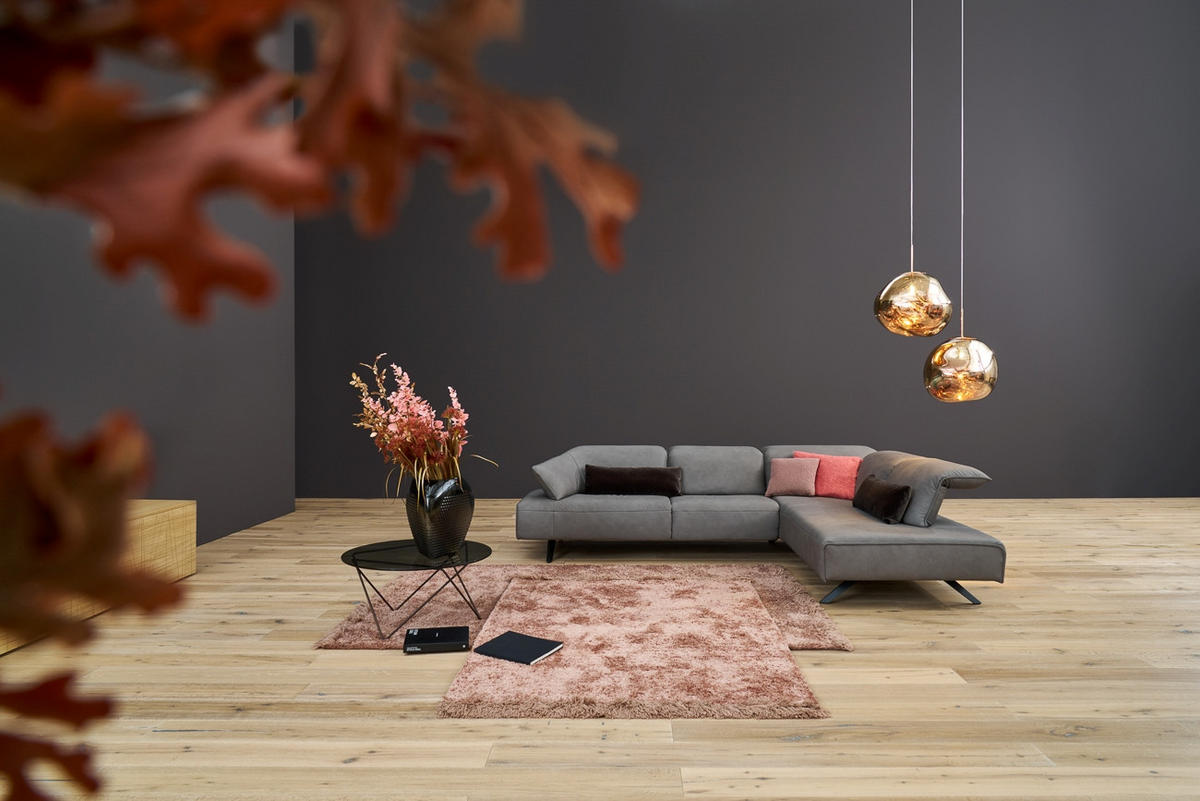 SEDEŽNA GARNITURA, pravo usnje siva  - barve nerjavečega jekla/siva, Design, kovina/usnje (183/230cm) - Himolla