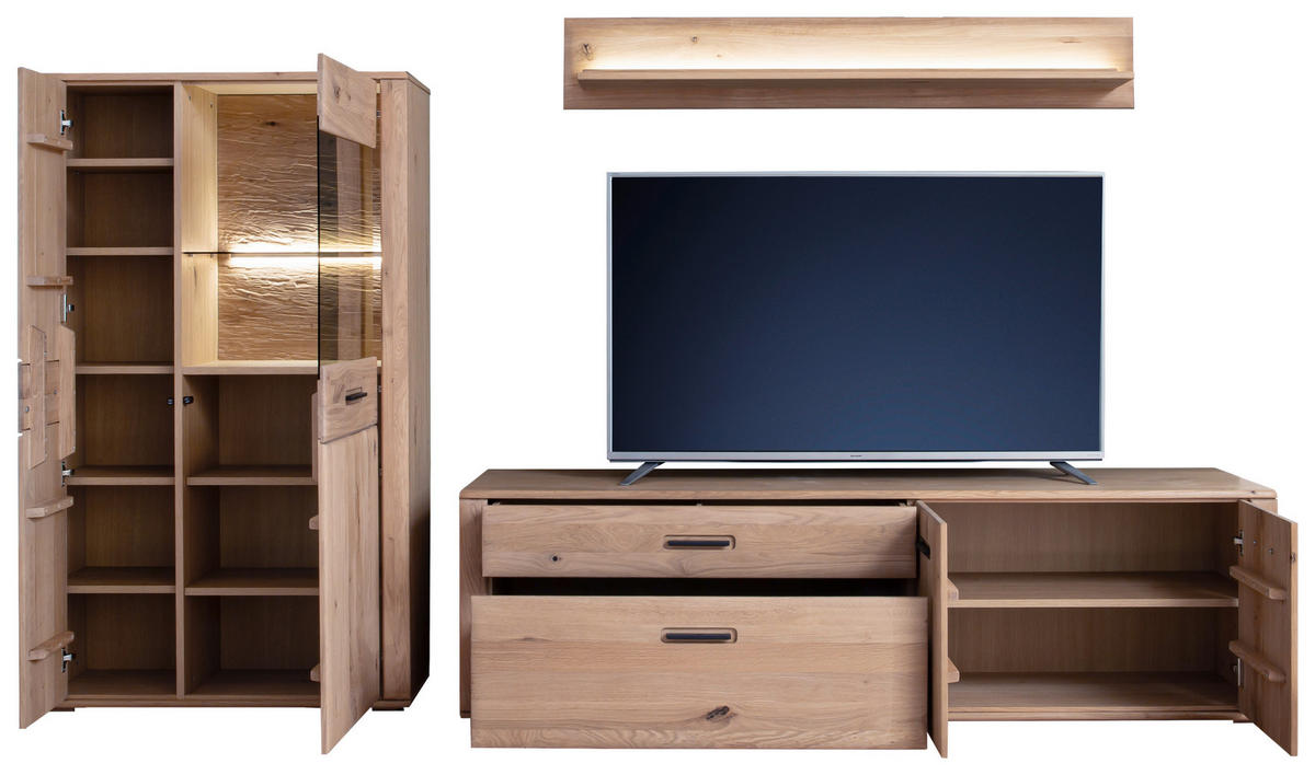 WOHNWAND 3-teilig  in Eichefarben 302/179/50 cm  - Eichefarben/Anthrazit, Konventionell, Glas/Holz (302/179/50cm) - Cantus