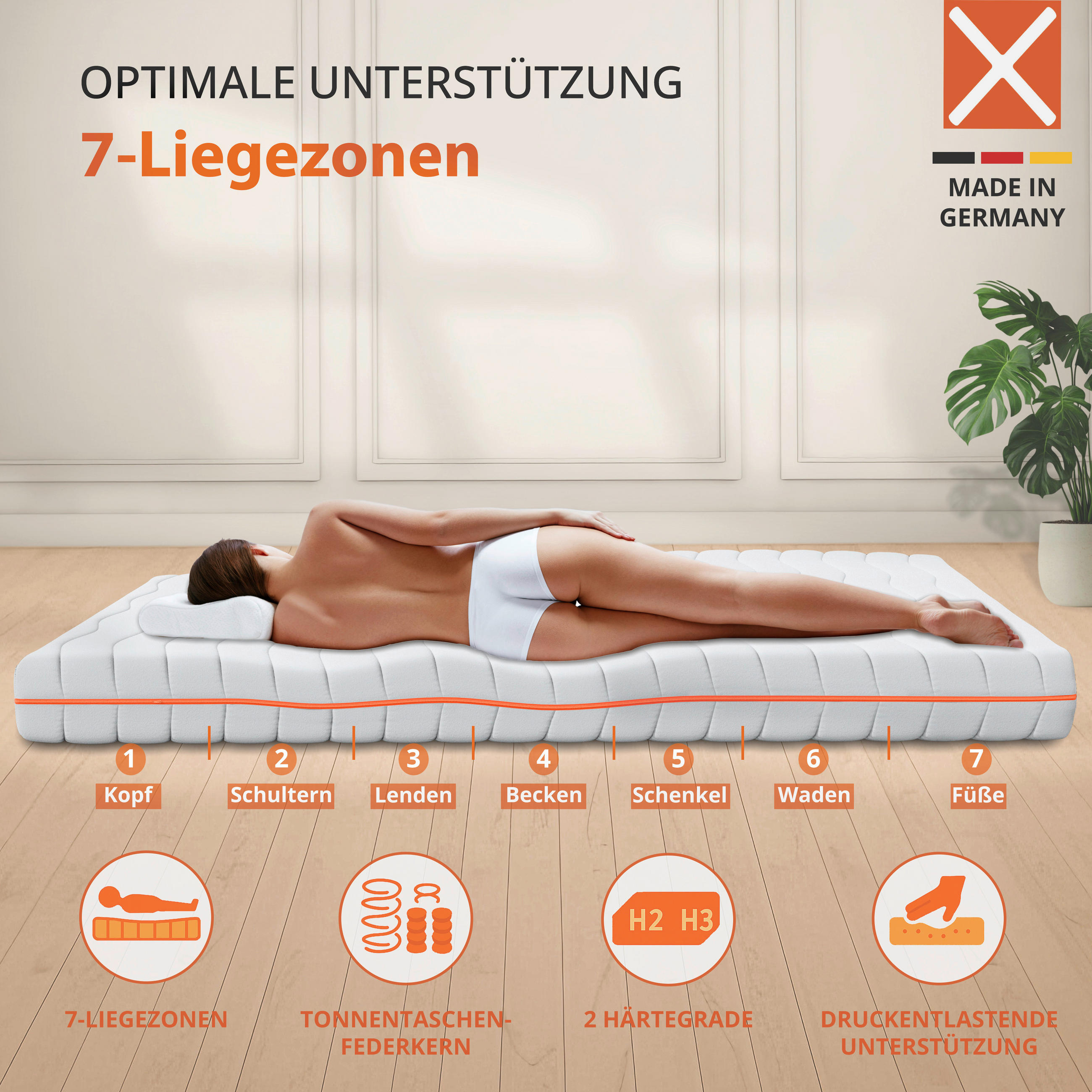 TASCHENFEDERKERNMATRATZE 90/200 cm Höhe ca. 22 cm  - Weiß, Basics, Textil (90/200cm) - Xora