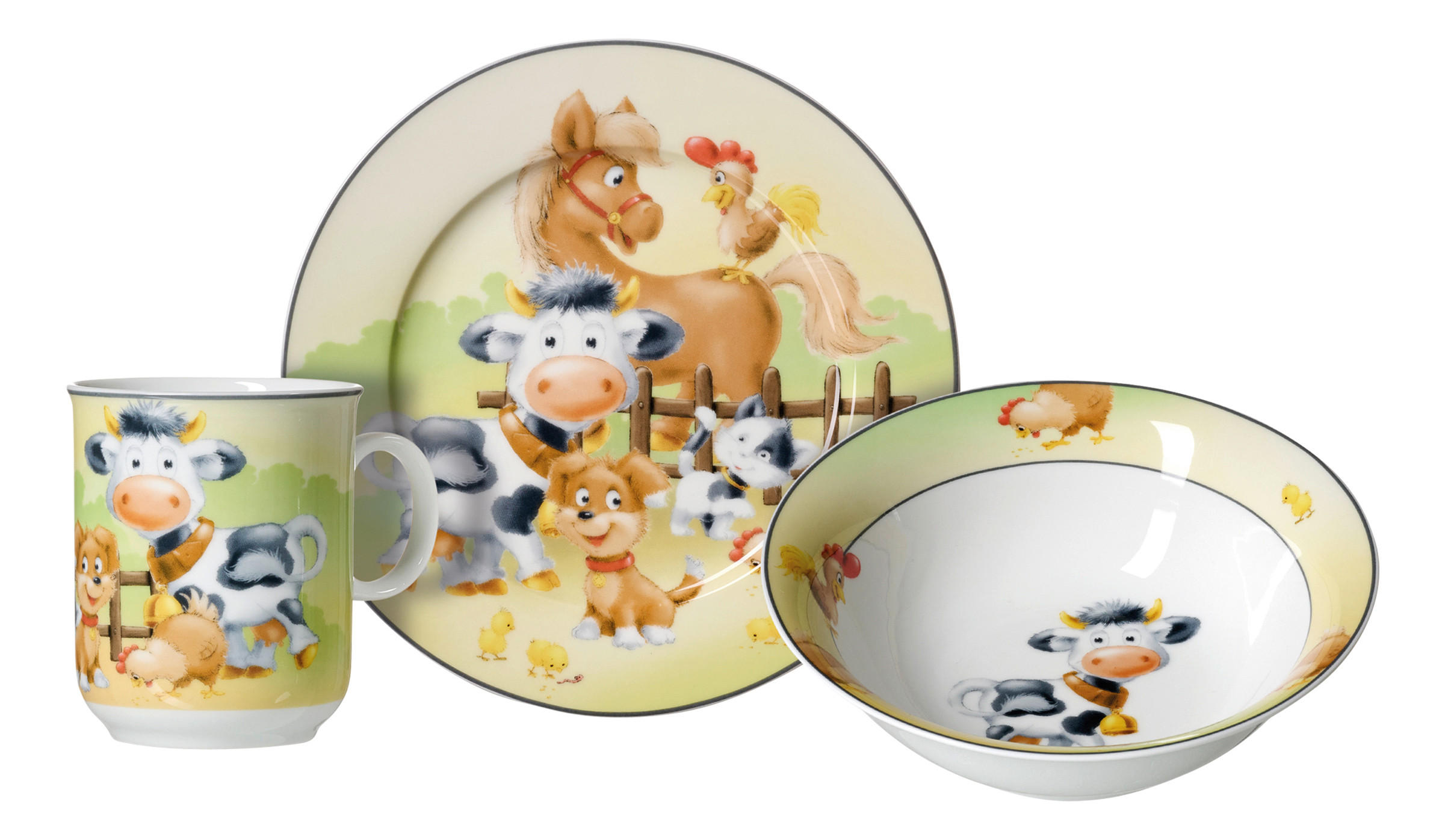 KINDERGESCHIRRSET Hoftiere Porzellan 3-teilig  - Schwarz/Braun, KONVENTIONELL, Keramik (20/20/11cm) - Ritzenhoff Breker