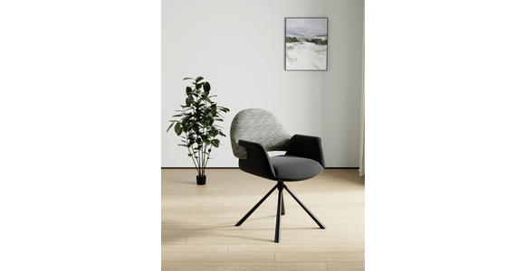 ARMLEHNSTUHL  Sitzfläche 360° drehbar, inklusive Armlehnen, automatische Rückholfunktion Webstoff Echtleder  - Schwarz, Design, Leder/Textil (62,5/86/64cm) - Novel