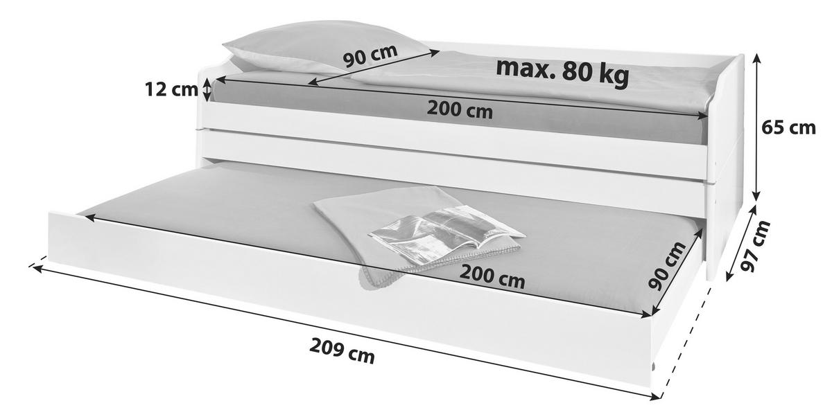 Bett "Lotar" , 90/200 cm Naturfarben  - Naturfarben, Konventionell, Holz (90/200cm) - MID.YOU