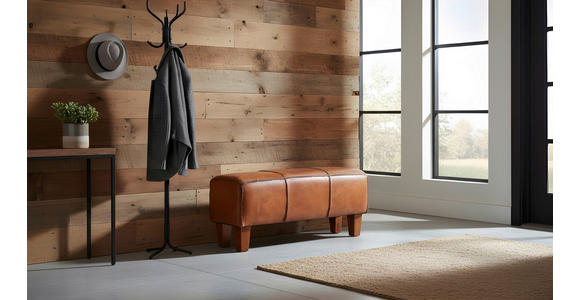 SITZBANK 110/45/35 cm Echtleder Braun, Teakfarben Teakholz massiv  - Braun/Teakfarben, LIFESTYLE, Leder/Holz (110/45/35cm) - Landscape