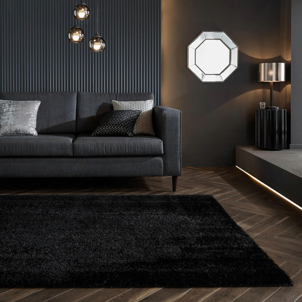 Thumbnail - Xora Shaggy Flair Rugs, Schwarz, Textil, Uni, rechteckig, 160x230 cm, Reach, AZO-frei, Global Recycled Standard (Grs), f...
