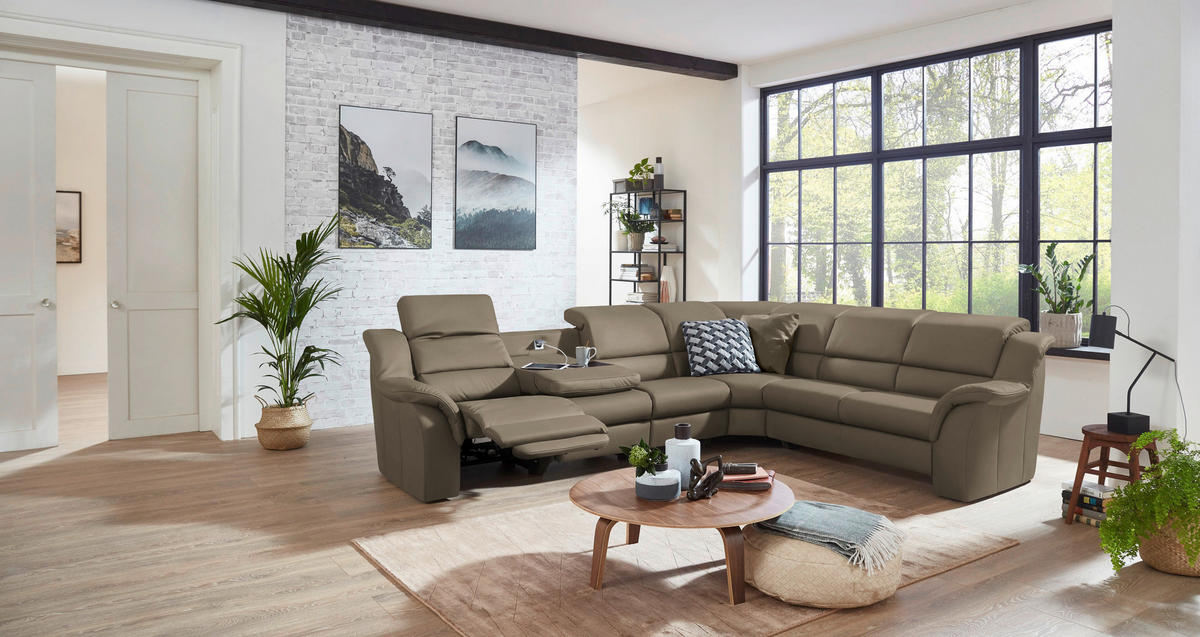 ECKSOFA  in Echtleder Greige  324/260 cm  - Chromfarben/Greige, KONVENTIONELL, Leder/Kunststoff (324/260cm) - Cantus