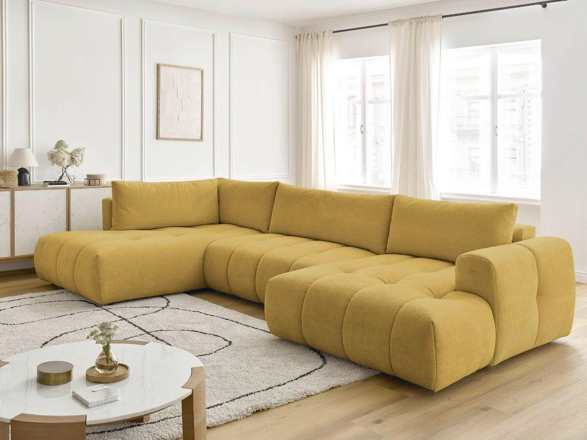 WOHNLANDSCHAFT  FUJI  Gelb Leinenoptik  - Gelb/Schwarz, MODERN, Kunststoff/Textil (204/377/160cm)