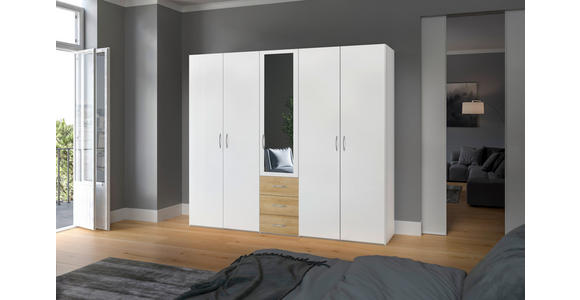 KLEIDERSCHRANK  in Weiß, Eichefarben  - Eichefarben/Silberfarben, Design, Glas/Holzwerkstoff (253/215/59cm) - Carryhome