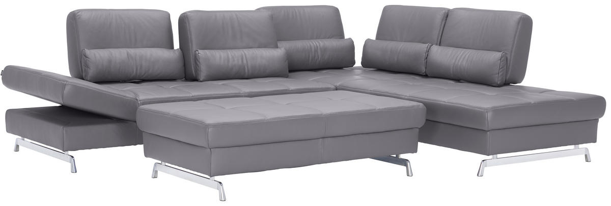 ECKSOFA in Echtleder Grau  - Alufarben/Grau, Design, Leder/Metall (299/250cm) - Joop!