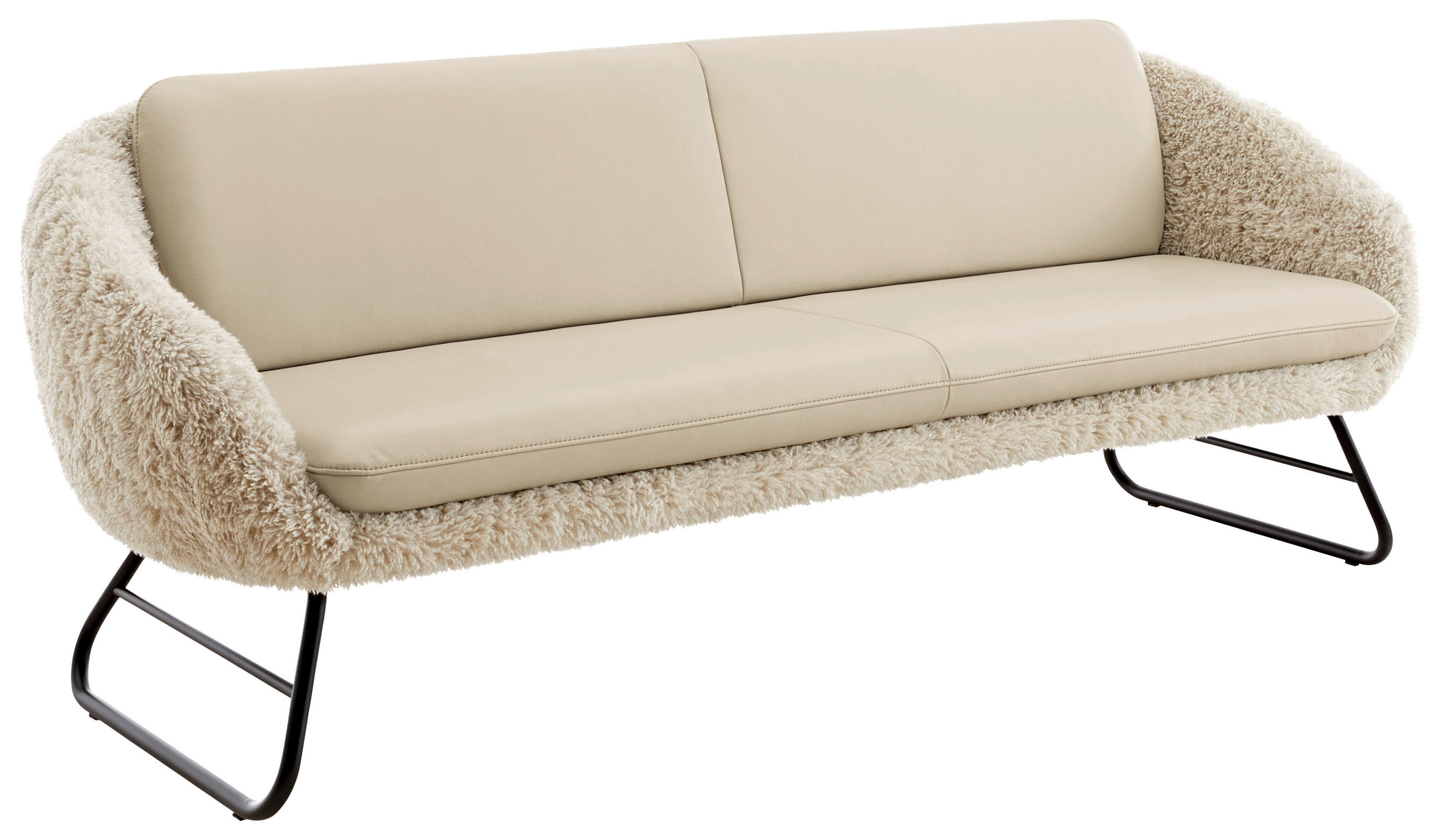 SITZBANK 219/87/78 cm Hochflor Kombination Echtleder/Stoff Beige Metall  - Beige/Schwarz, Design, Leder/Textil (219/87/78cm) - Koinor