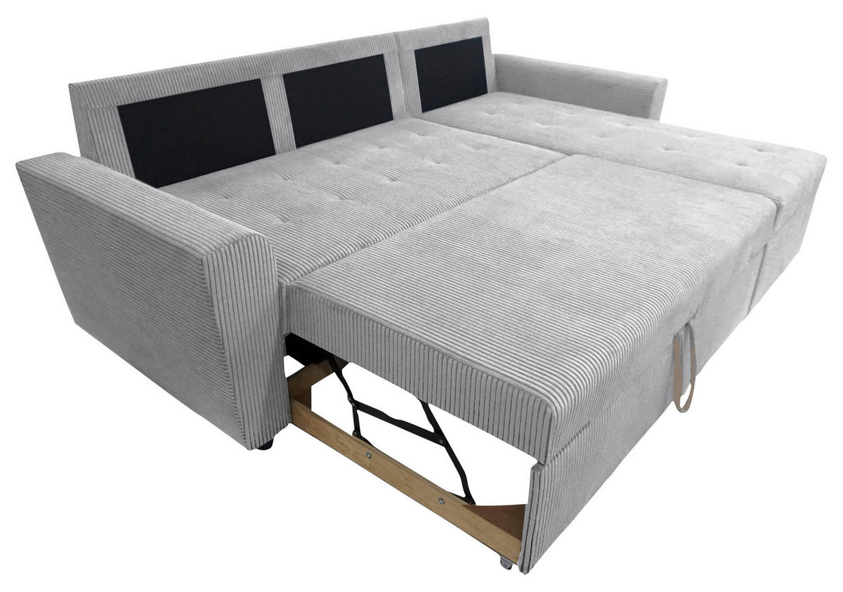 ECKSOFA in Cord Hellgrau  231/155 cm  - Hellgrau/Schwarz, Design, Kunststoff/Textil (231/155cm) - MID.YOU