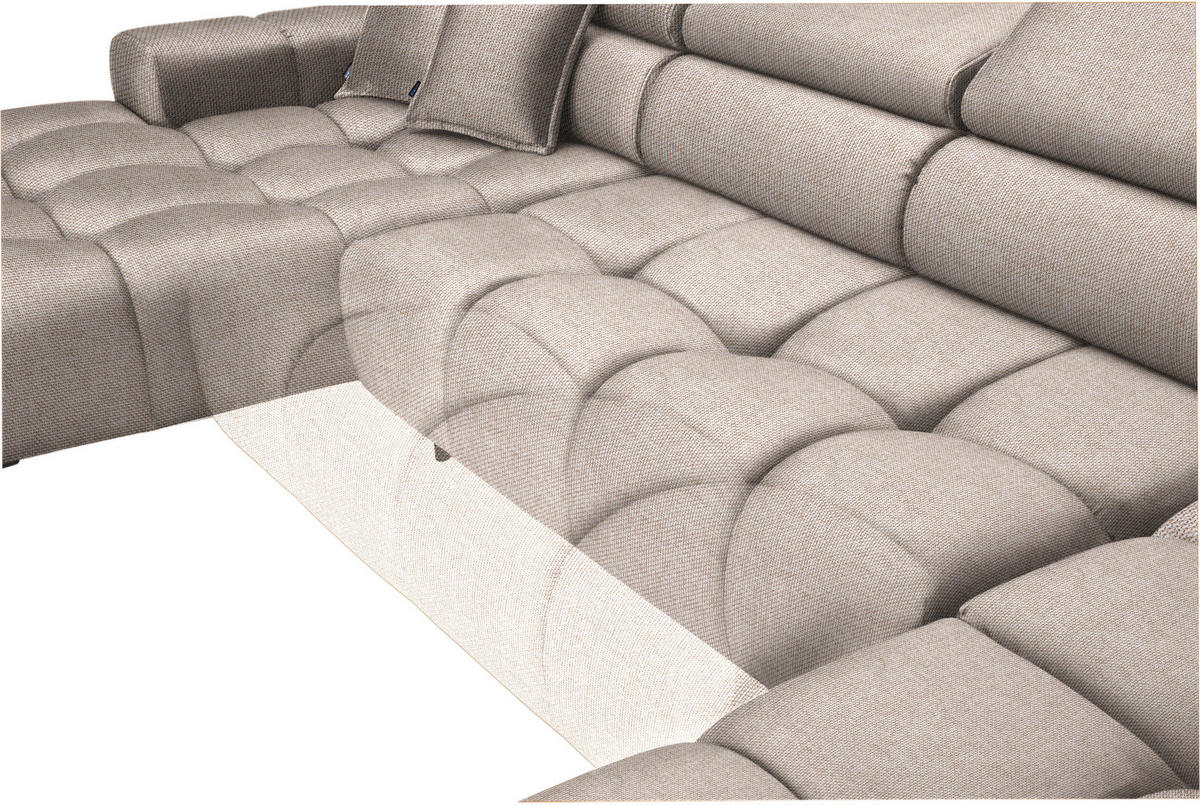 WOHNLANDSCHAFT in Webstoff Beige  - Beige/Schwarz, Design, Textil/Metall (177/385/216cm) - Welnova