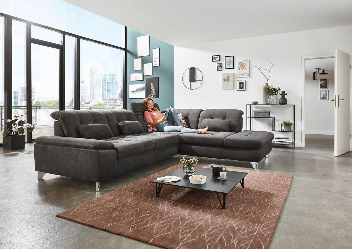 ECKSOFA in Chenille Hellblau  - Chromfarben/Hellblau, Design, Textil/Metall (310/260cm) - Beldomo Speed