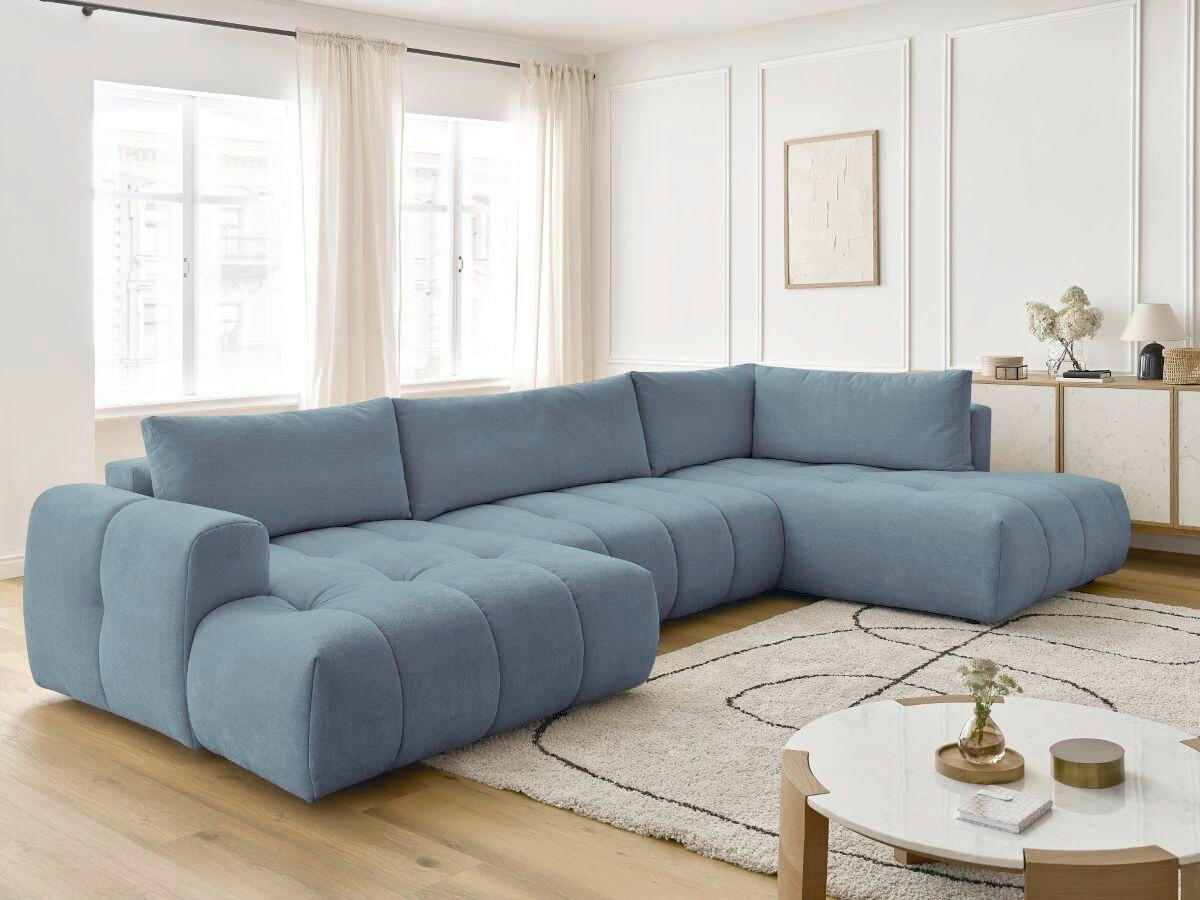 WOHNLANDSCHAFT  FUJI  Hellblau Leinenoptik  - Schwarz/Hellblau, MODERN, Kunststoff/Textil (160/377/204cm)