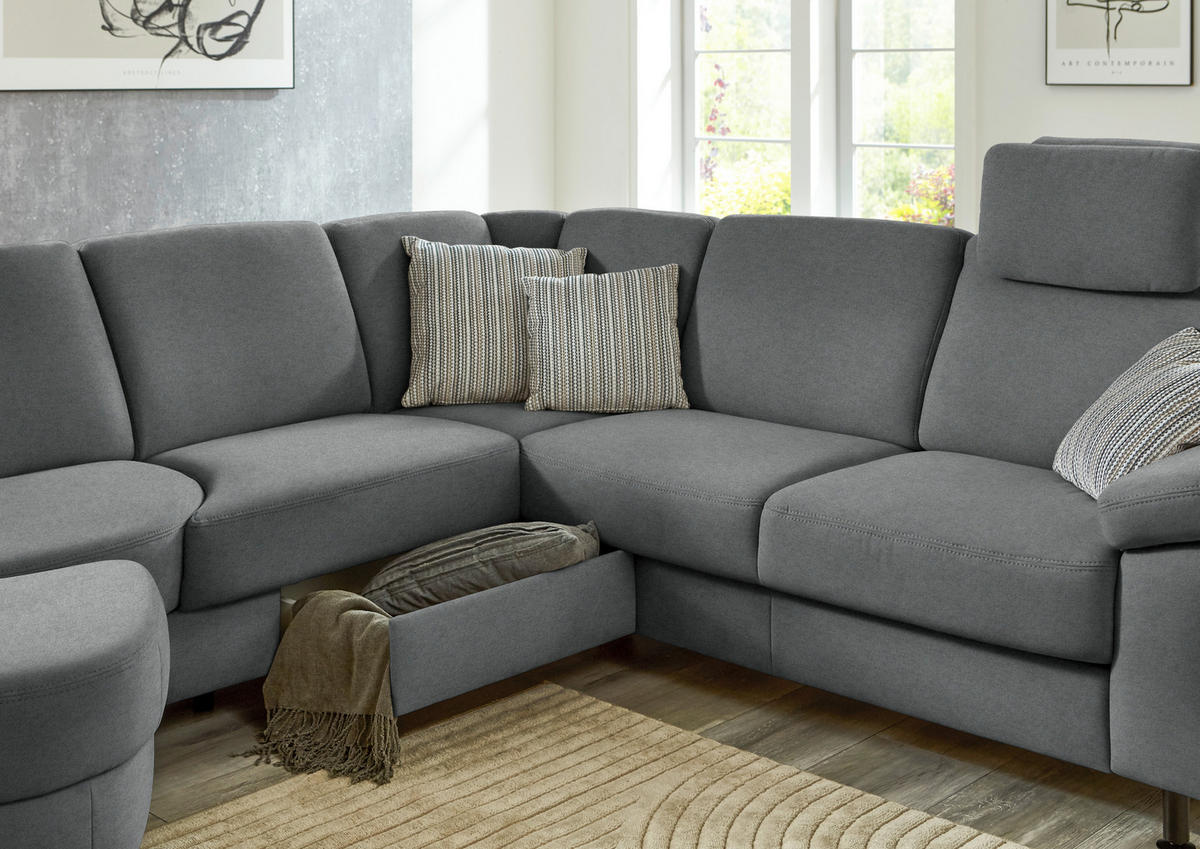 ECKSOFA Flachgewebe Anthrazit  - Anthrazit/Schwarz, Konventionell, Textil/Metall (252/248cm) - Beldomo Comfort