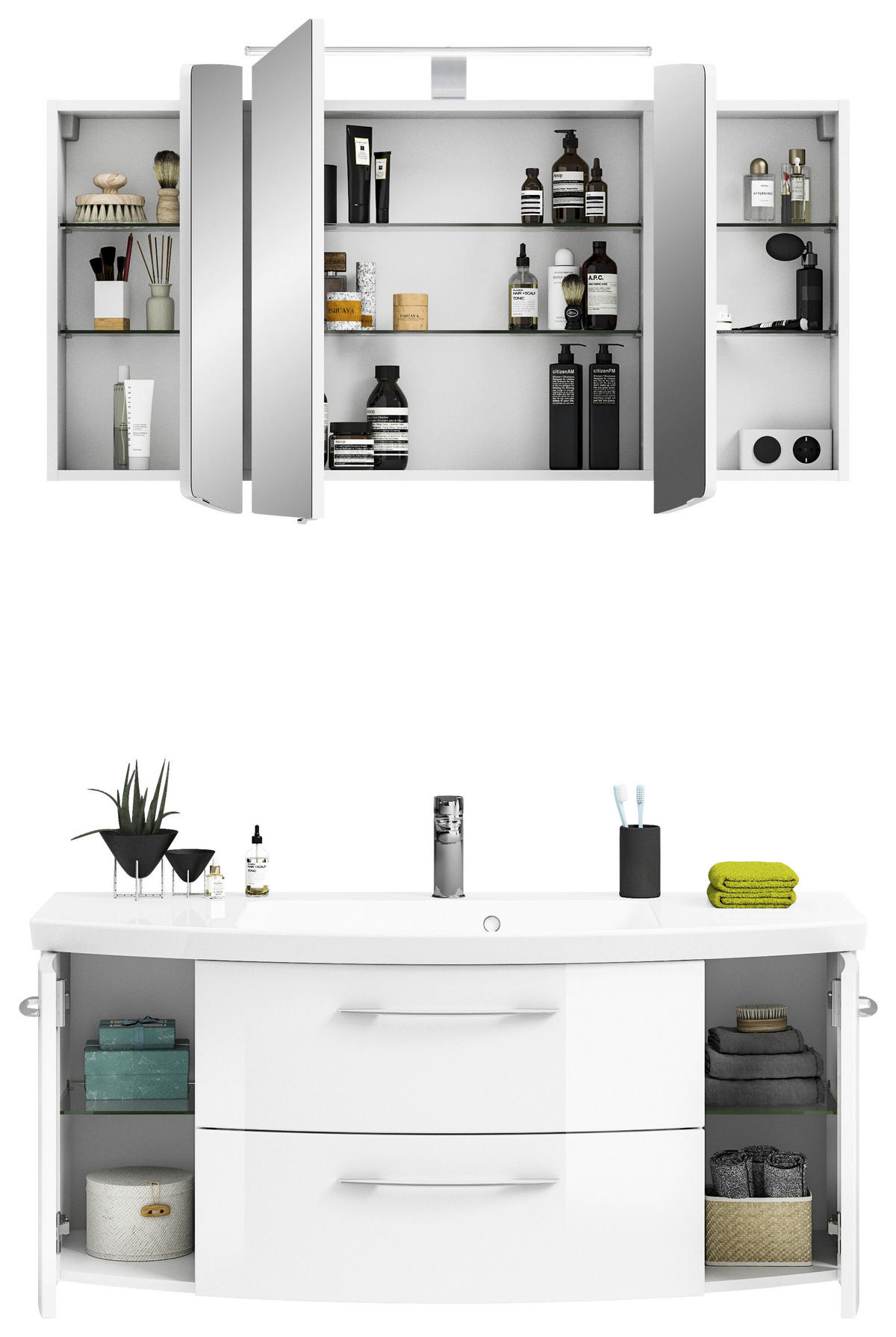 BADEZIMMER 3-teilig  in 121 cm  - Chromfarben/Weiß Hochglanz, KONVENTIONELL, Glas/Holzwerkstoff (121cm) - Pelipal