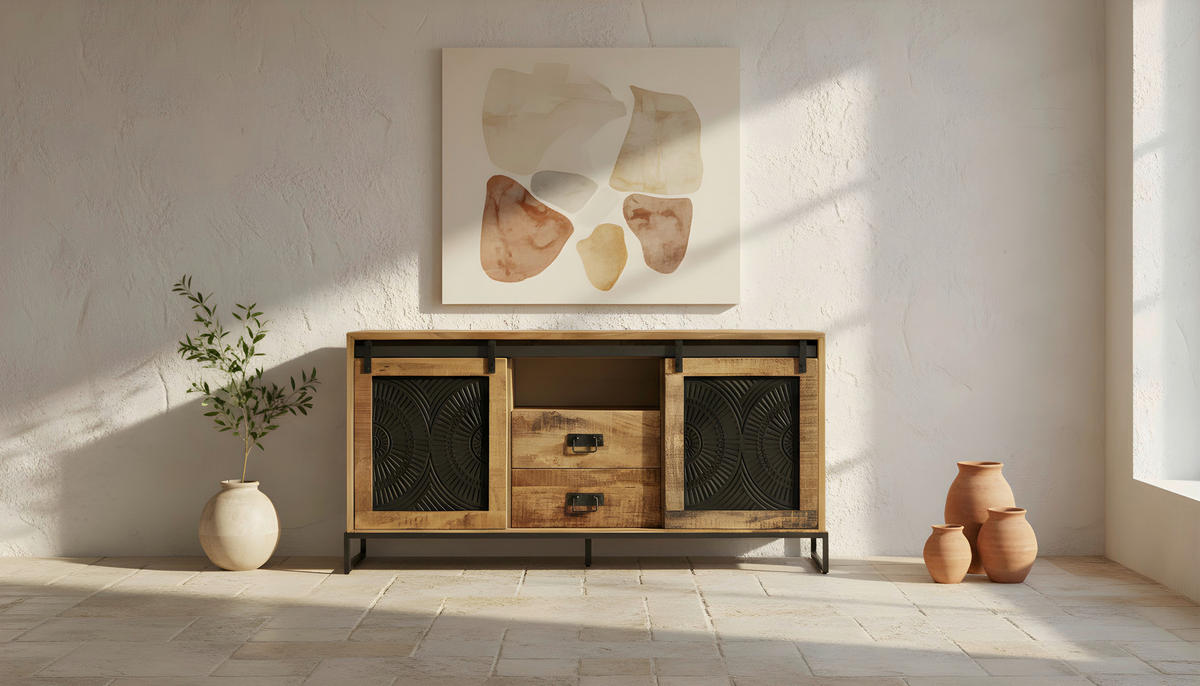 SIDEBOARD  160/85/40 cm 2 Schublade(n)  - Schwarz/Naturfarben, LIFESTYLE, Holz/Metall (160/85/40cm) - Landscape