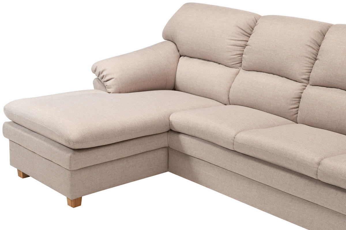 SOFA Flachgewebe Beige  - Eichefarben/Beige, KONVENTIONELL, Holz/Textil (161/341/269cm) - Livetastic