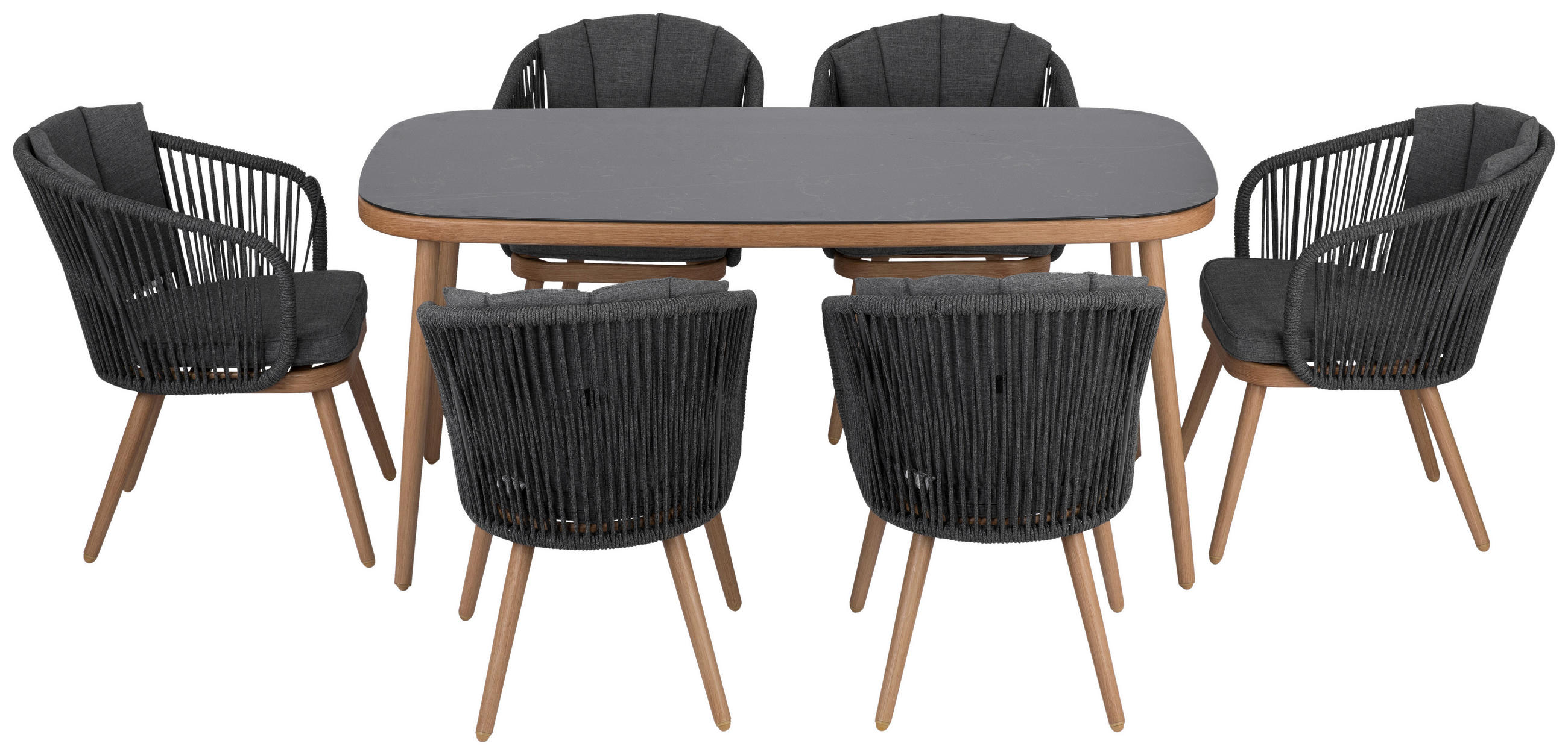 GARTENSET 7-teilig  - Grau, MODERN, Glas/Textil (63/160/58/90/77,5/73,5cm) - Ambia Garden