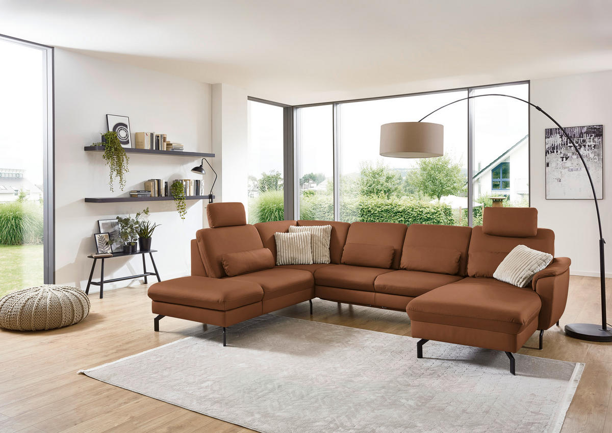 WOHNLANDSCHAFT Beldomo premium in Echtleder Cognac  - Cognac/Schwarz, KONVENTIONELL, Leder/Metall (224/306/168cm) - Beldomo Premium