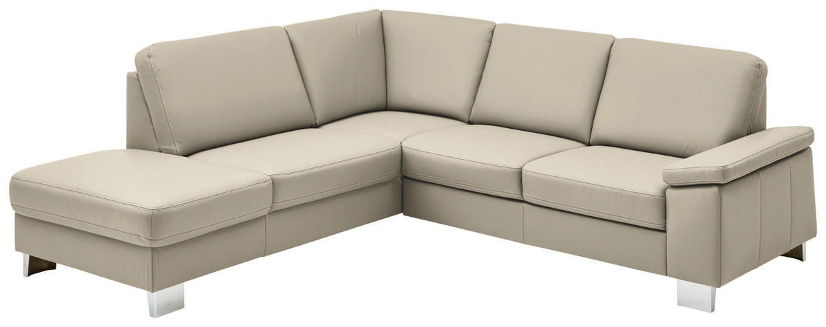 ECKSOFA  in Echtleder Ecru  235/248 cm  - Ecru/Alufarben, Design, Leder/Metall (235/248cm) - Beldomo Premium