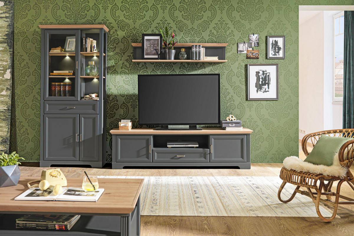 TV-ELEMENT - Graphitfarben/Eiche Artisan, ROMANTIK / LANDHAUS, Holzwerkstoff/Metall (193/54/51cm) - Hom`in