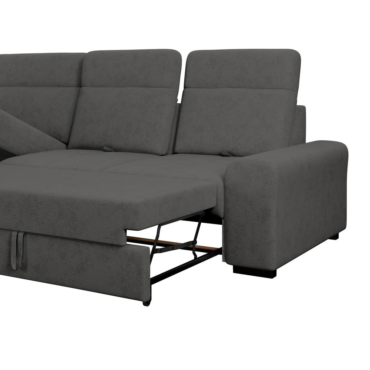 ECKSOFA Graphitfarben Chenille Rücken echt, Kopfteilverstellung  - Schwarz/Graphitfarben, KONVENTIONELL, Holz/Textil (203/286cm) - MID.YOU