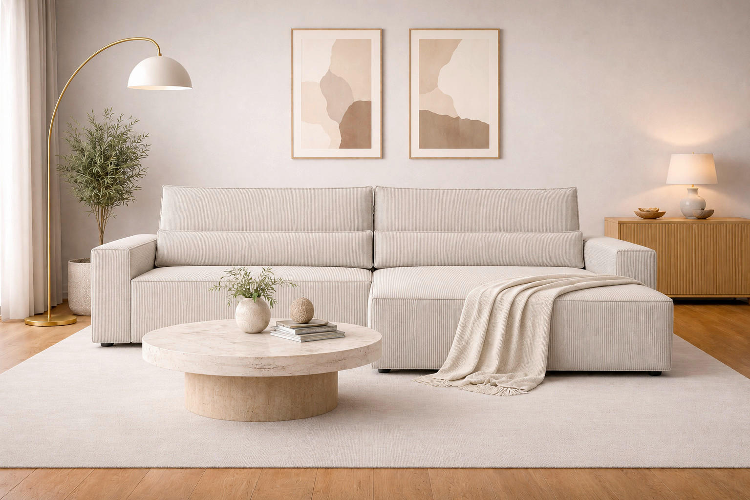 ECKSOFA BRAZIL L in Beige  - Beige/Schwarz, Design, Kunststoff/Textil (290/200cm) - MID.YOU