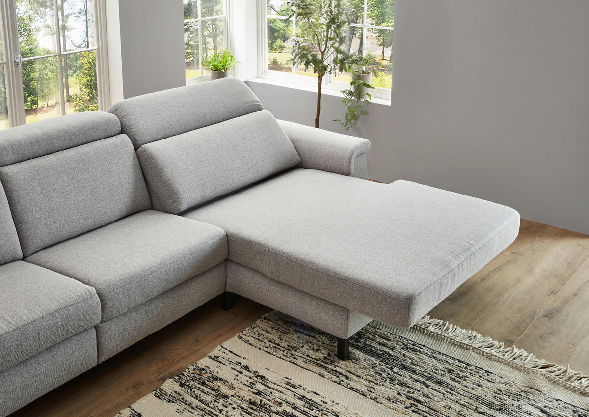 ECKSOFA in Flachgewebe Hellgrau  - Hellgrau/Schwarz, Konventionell, Textil/Metall (304/182cm) - Pure Home Comfort