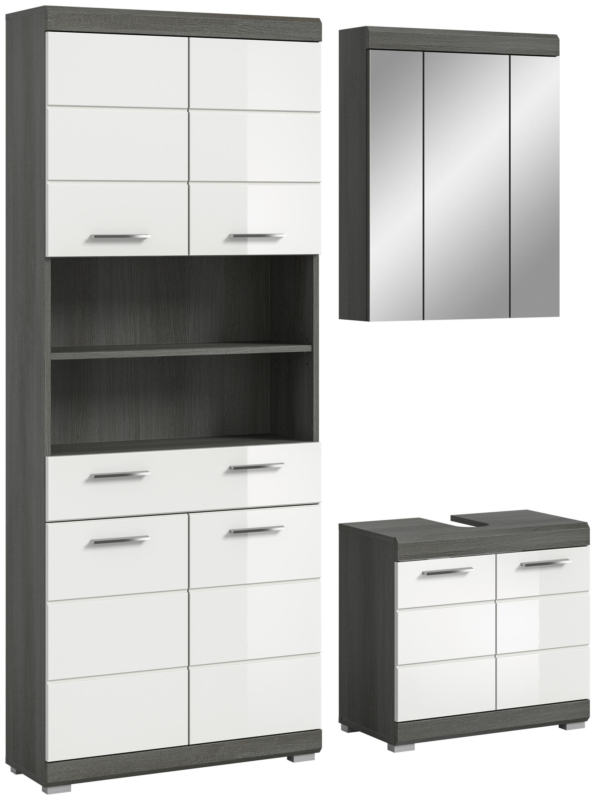 BADEZIMMER 3-teilig  in 134 cm  - Chromfarben/Weiß Hochglanz, MODERN, Holzwerkstoff/Kunststoff (134cm) - MID.YOU