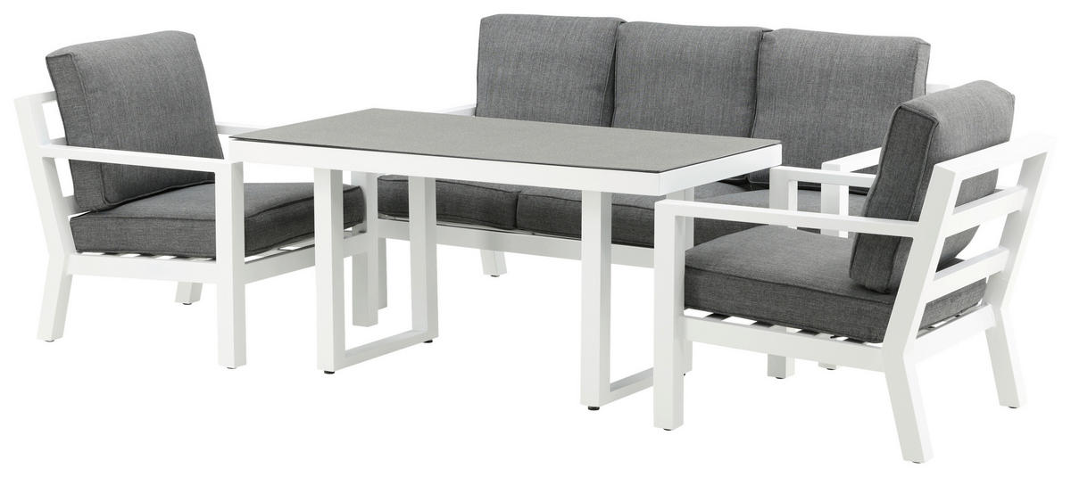 LOUNGEGARNITUR 4-teilig   Aluminium  - Weiß/Grau, Basics, Textil/Metall - Gardenson