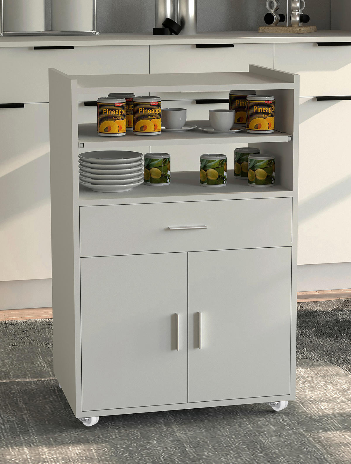 SERVIERWAGEN in Weiss  - Weiss/Silberfarben, Basics, Holzwerkstoff/Kunststoff (59/92/40cm) - MID.YOU