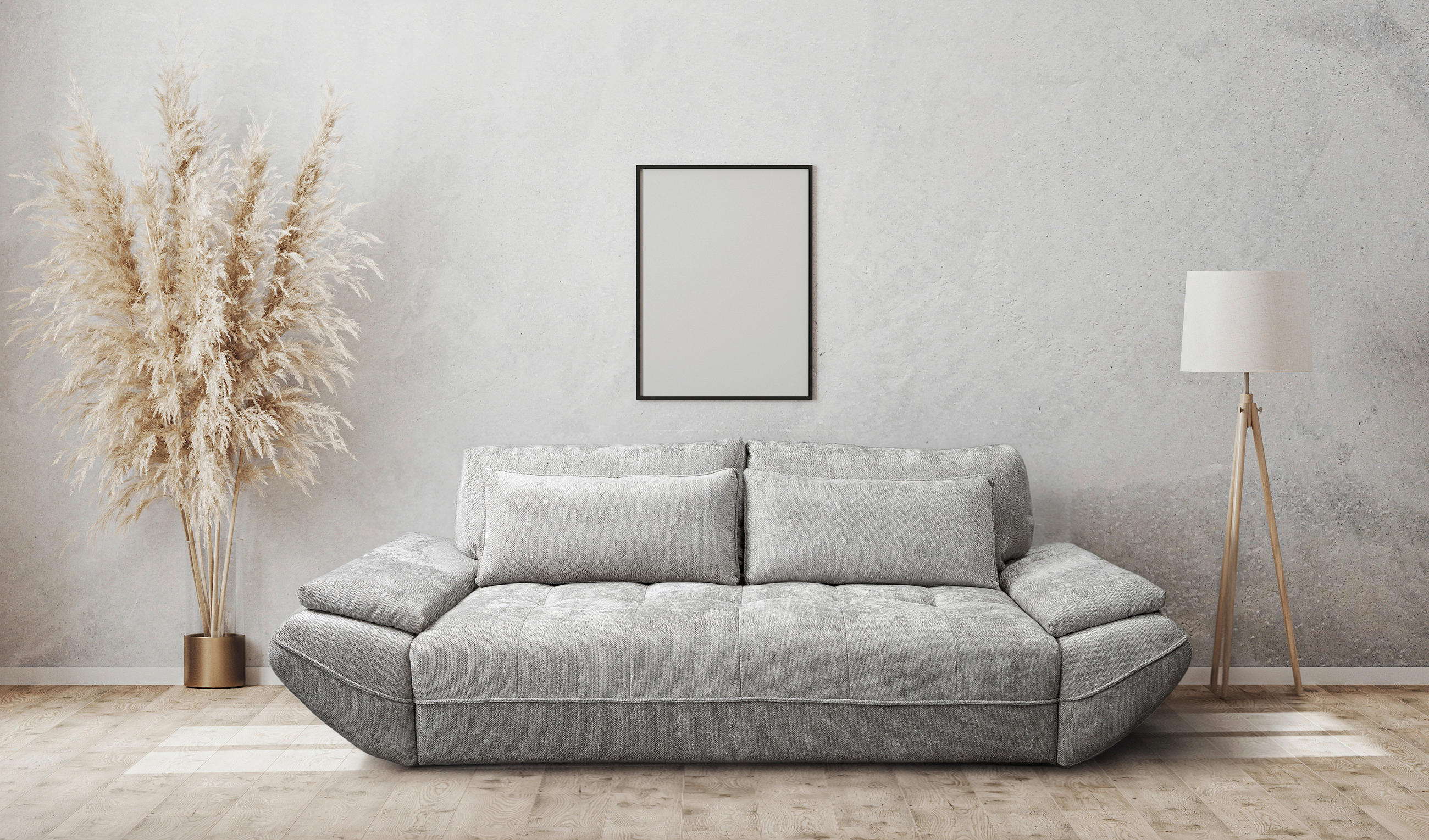 SCHLAFSOFA ELMA Struktur Sandfarben  inkl. Rückenkissen, Nierenkissen, Armlehnenkissen, Rücken echt  - Sandfarben/Schwarz, KONVENTIONELL, Holz/Kunststoff (280/73-93/107cm) - Livetastic