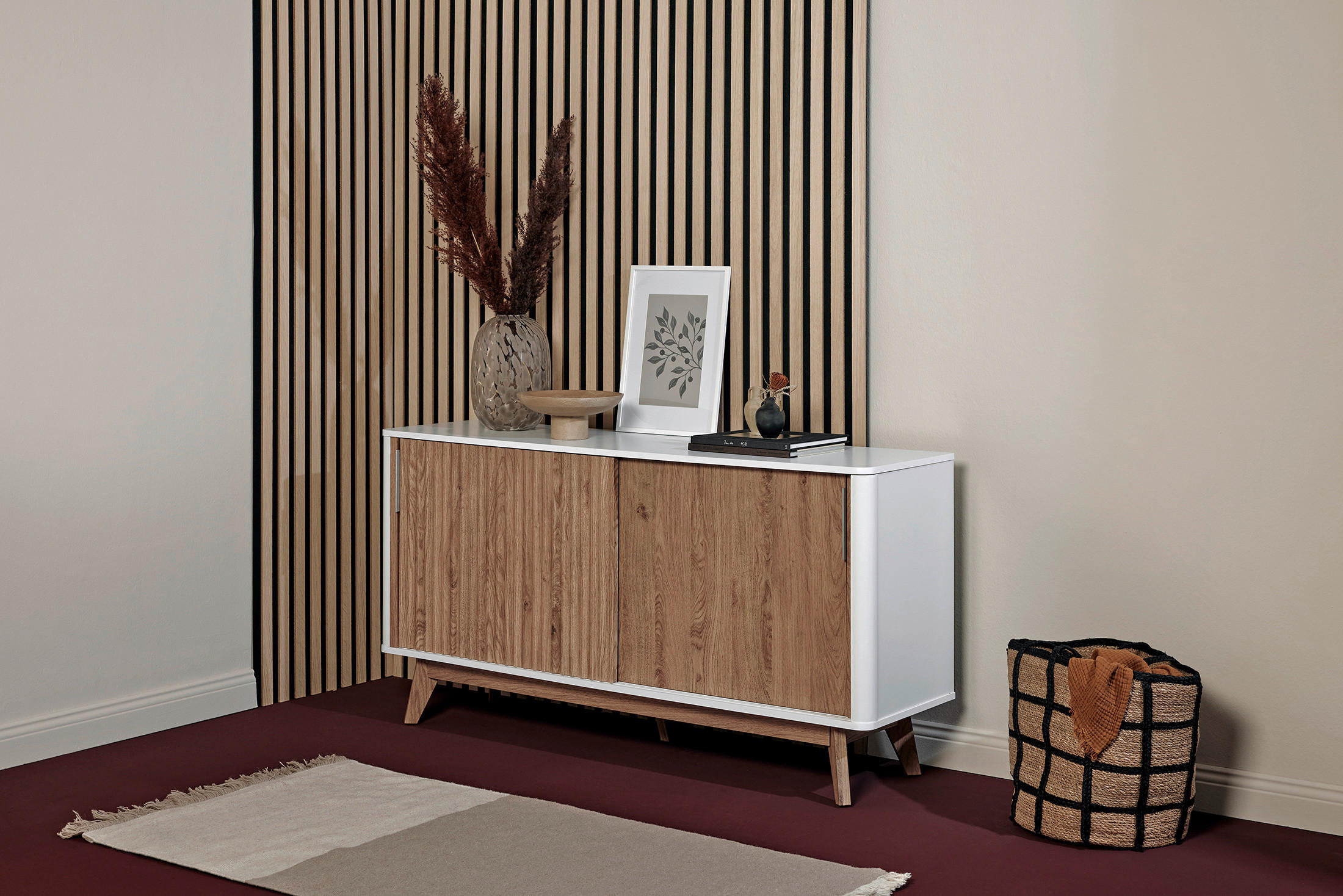 SIDEBOARD  in 148/76/39,8 cm  - Eichefarben/Alufarben, MODERN, Holzwerkstoff/Metall (148/76/39,8cm) - MID.YOU