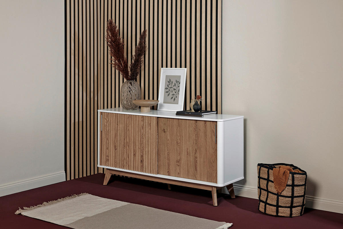 SIDEBOARD 148/76/39,8 cm  in Weiss, Eichefarben  - Weiss/Eichefarben, Modern, Holzwerkstoff/Metall (148/76/39,8cm) - MID.YOU