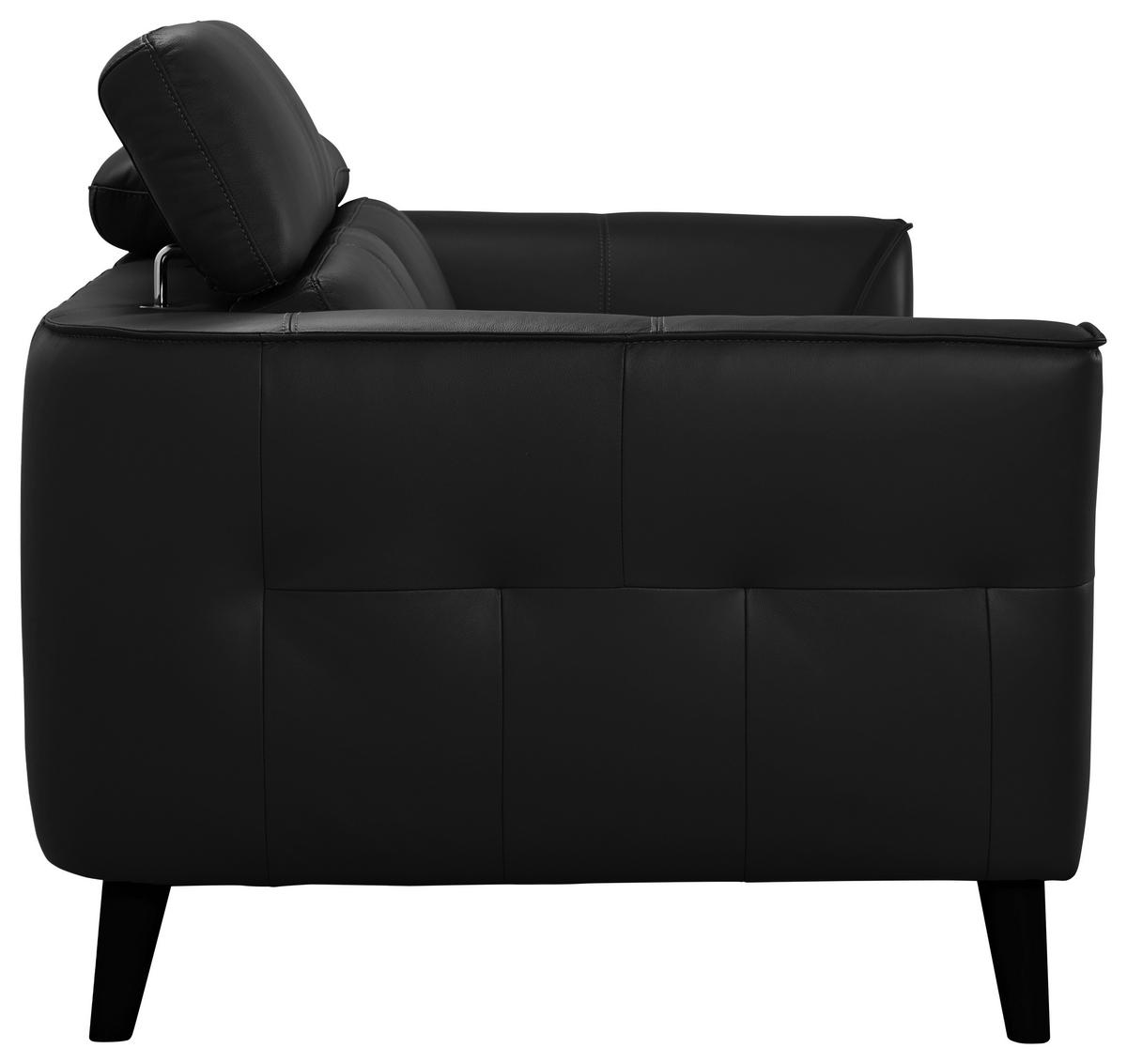 3-SITZER-SOFA Echtleder Schwarz  - Schwarz, KONVENTIONELL, Leder/Holz (212/92,5/96,5cm) - MID.YOU