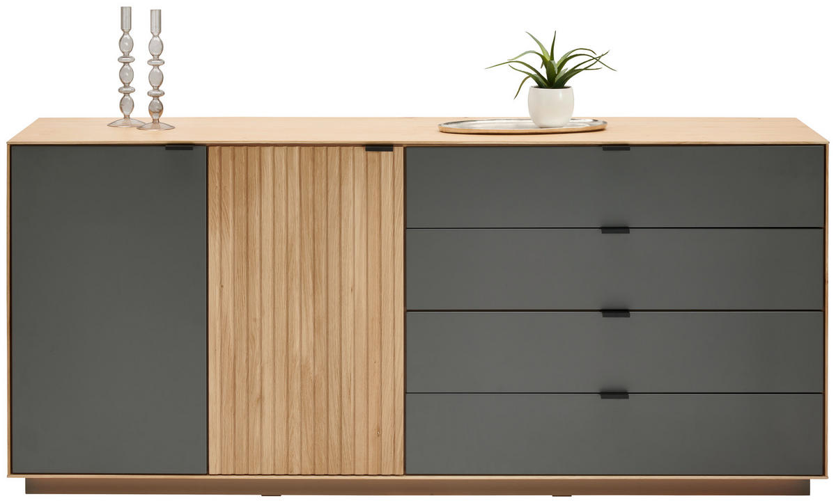 SIDEBOARD Grau, Eichefarben  180,1/79,4/42 cm  - Eichefarben/Schwarz, Natur, Holz/Holzwerkstoff (180,1/79,4/42cm) - Linea Natura