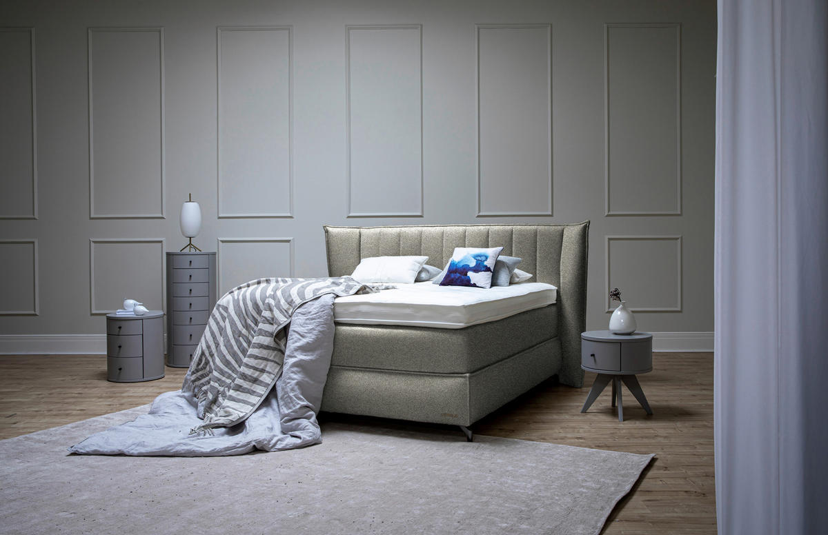 BOXSPRINGBETT 160/200 cm  in Beige  - Beige/Schwarz, KONVENTIONELL, Holz/Textil (160/200cm) - Sjöholm