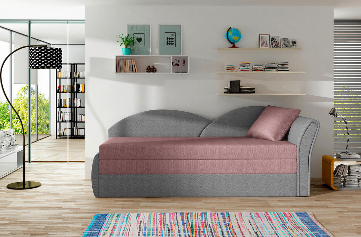 RÉCAMIERE Hellgrau, Rosa Webstoff  - Erlefarben/Hellgrau, Design, Kunststoff/Textil (218/80cm) - MID.YOU