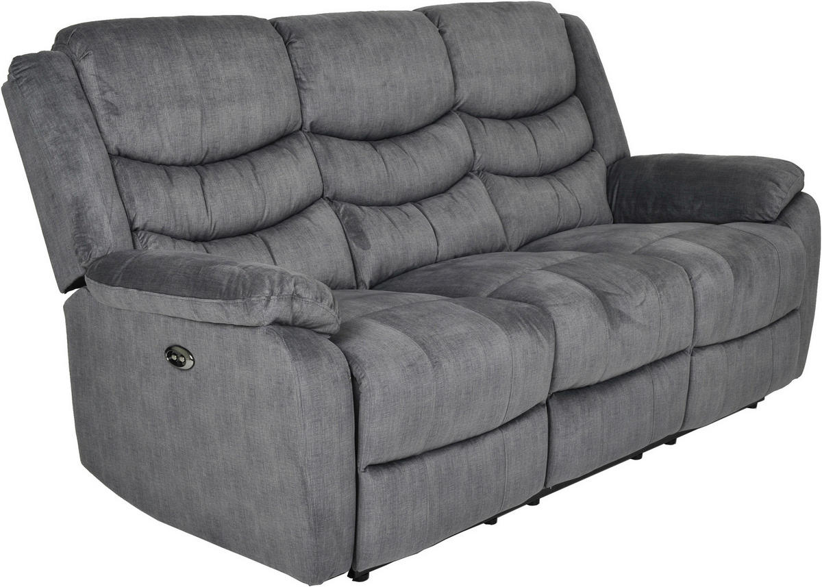 RECLINERSOFFA i mikrofiber grå  - svart/grå, Klassisk, metall/trä (195/103/100cm)