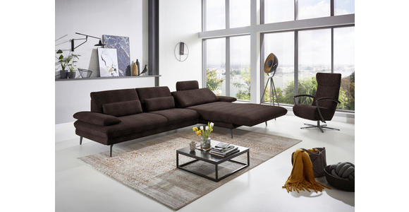 ECKSOFA in Chenille Dunkelbraun  - Dunkelbraun/Schwarz, Design, Textil/Metall (310/180cm) - Dieter Knoll