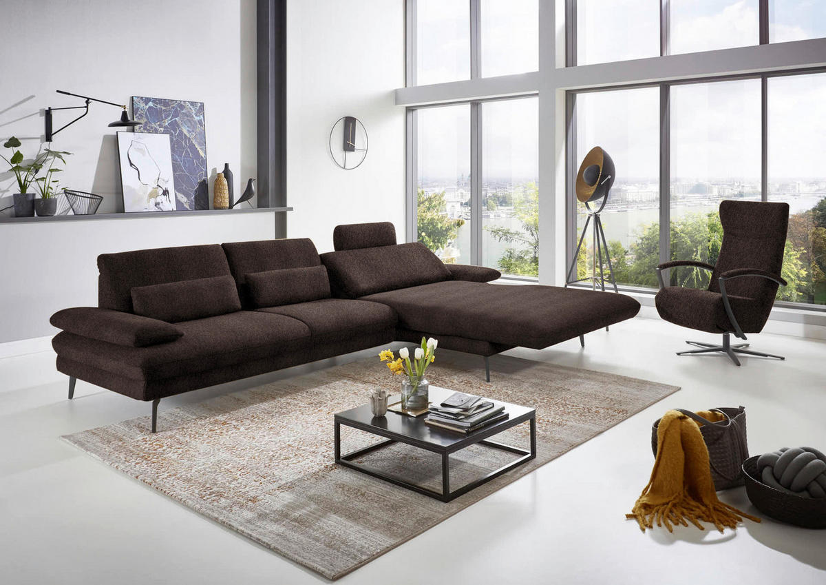 ECKSOFA in Chenille Dunkelbraun  310/180 cm  - Dunkelbraun/Schwarz, Design, Textil/Metall (310/180cm) - Dieter Knoll